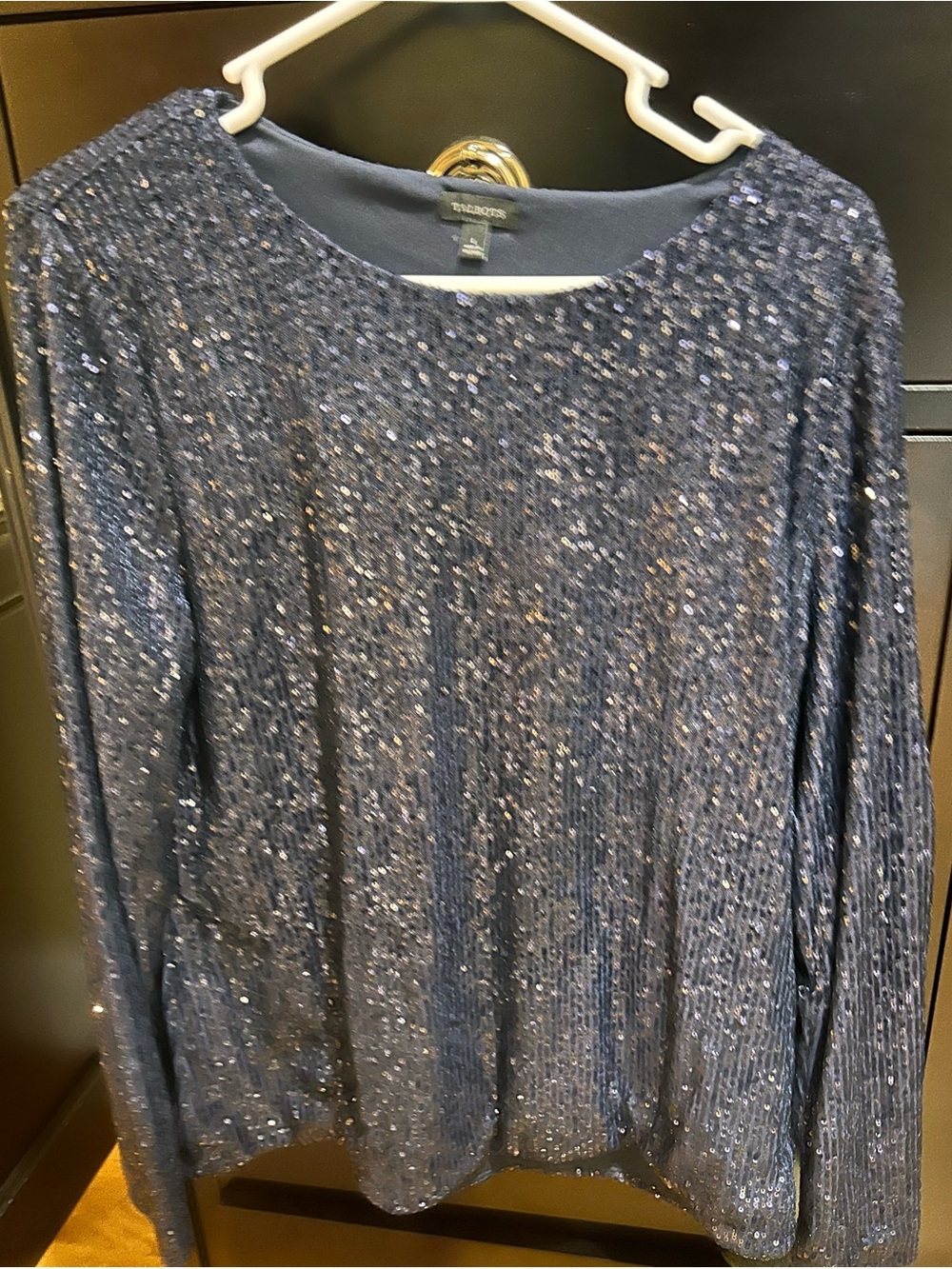 Talbots Navy Sequin Long-Sleeve Scoop Neck Top